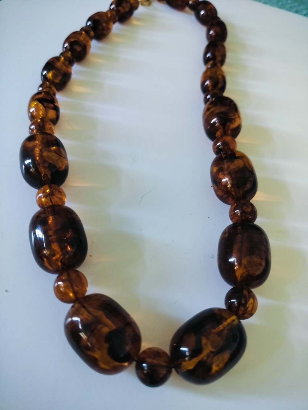 Vintage Amber Tone Graduated Barrel Bead Necklace Resin Statement Jewelry